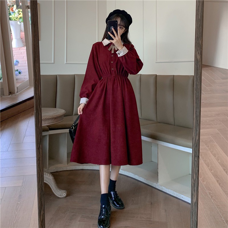 Váy đầm vintage dáng dài tiểu thư - Kèm nơ xinh Hàng Quảng Châu - ShinsamStore | BigBuy360 - bigbuy360.vn