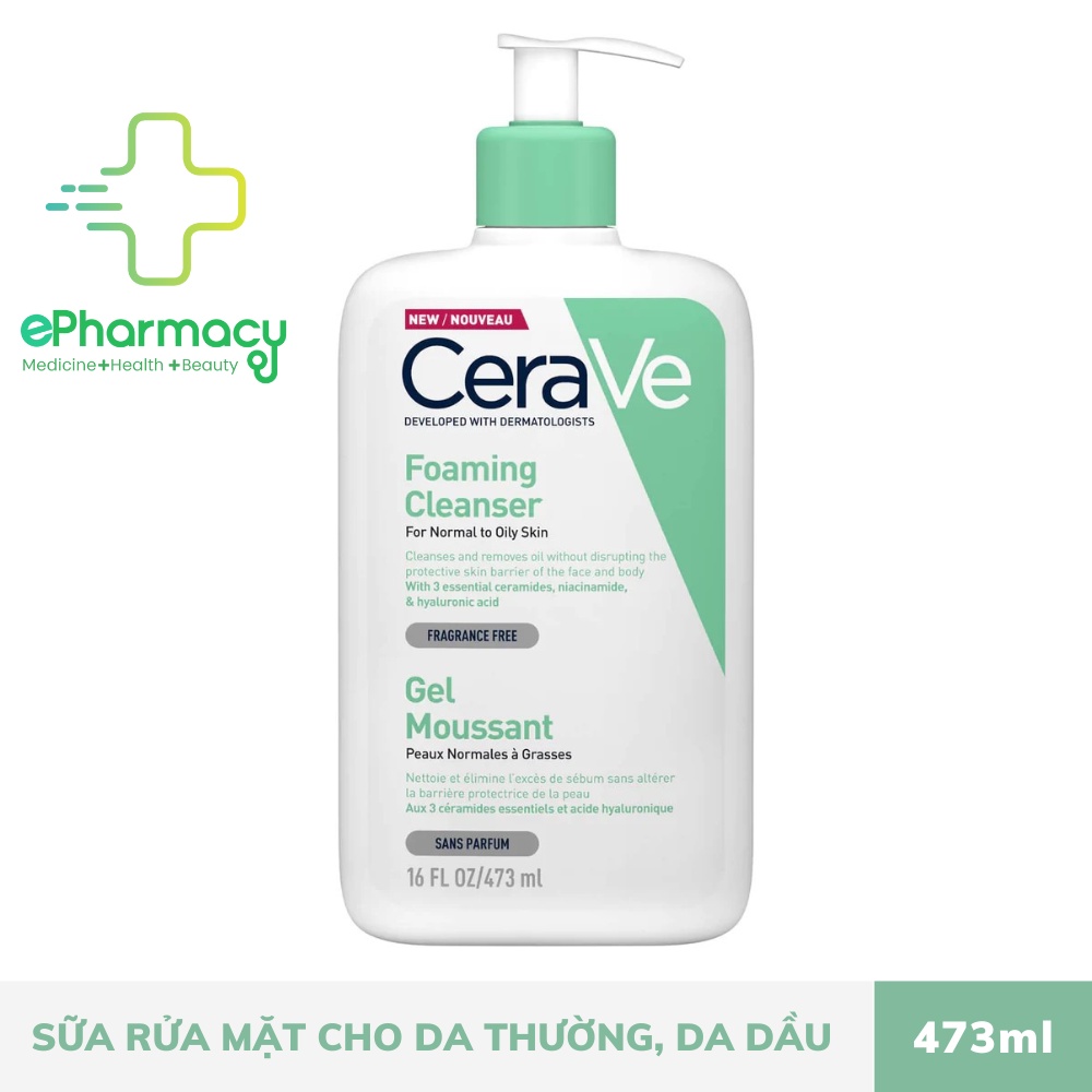 Sữa Rửa Mặt CeraVe Gel Moussant Foaming Facial Cleanser bản Pháp cho da