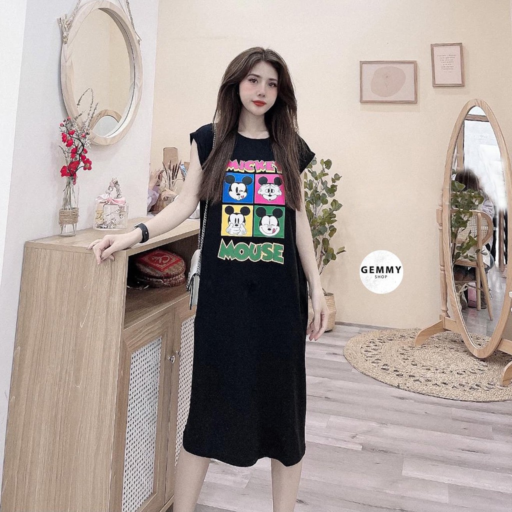 [Mã WAMT1505 giảm 10K đơn 0K] Váy xuông dài, đầm suông bầu tay ngắn cotton Gemmy House in hình Mouse | BigBuy360 - bigbuy360.vn
