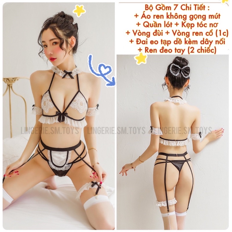 QR558 - Nội Y Ren Kèm Gater - Áo Không Gọng Và Mút - Cosplay Phong Cách Hầu Gái Dễ Thương | BigBuy360 - bigbuy360.vn