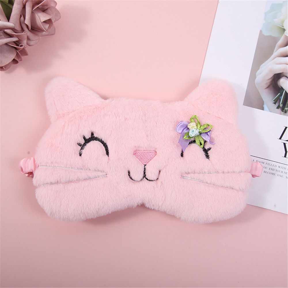 Miếng bịt mắt ngủ bảo vệ mắt vải lông mềm mại hình mèo nhiều màu sắc dễ thương cho du lịch