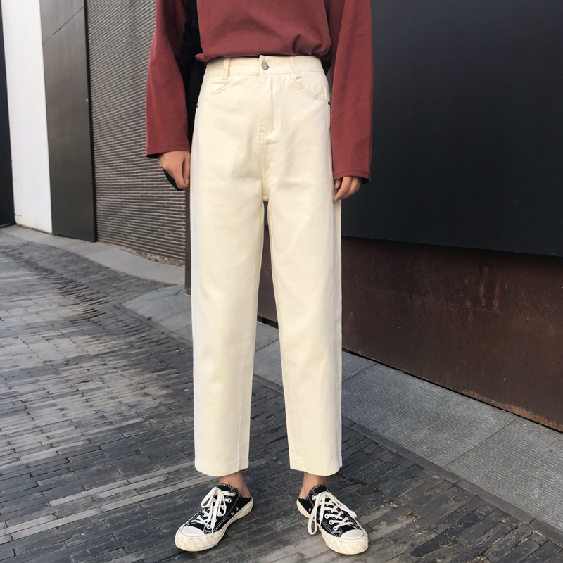 Quần Jean Lưng Cao Màu Trơn Phối Túi Thời Trang 32114