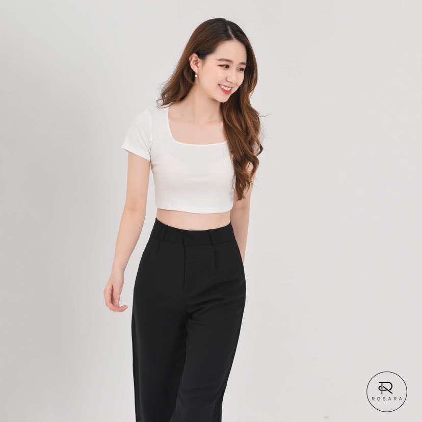 Áo croptop thời trang nữ thun phông ngắn tay dáng ôm co dãn Rosara SP114