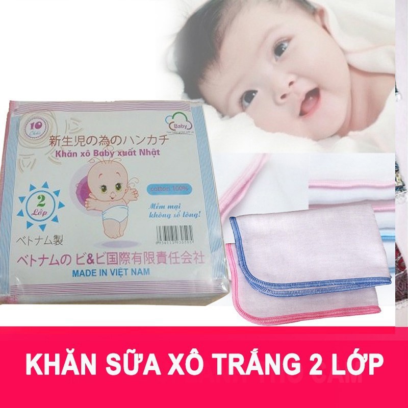 Bộ 10 Khăn xô sữa baby xuất nhật 2 lớp 30x30cm