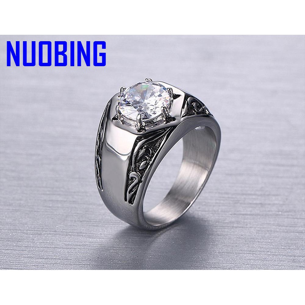 Vintage Carving Aaa Zircon Diamonds Gemstones Rings For Men Stainless Steel Jewelry Bijoux Bague Fashion Accessory Gifts Wedding|Rings|