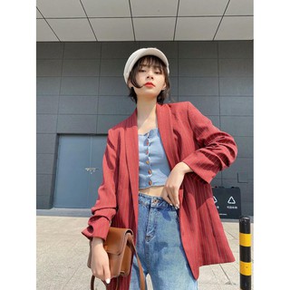 Ảnh thật 2 hình cuối-HC285.Áo khoác vest blazer kẻ sọc phong cách Âu Mỹ cá tính
