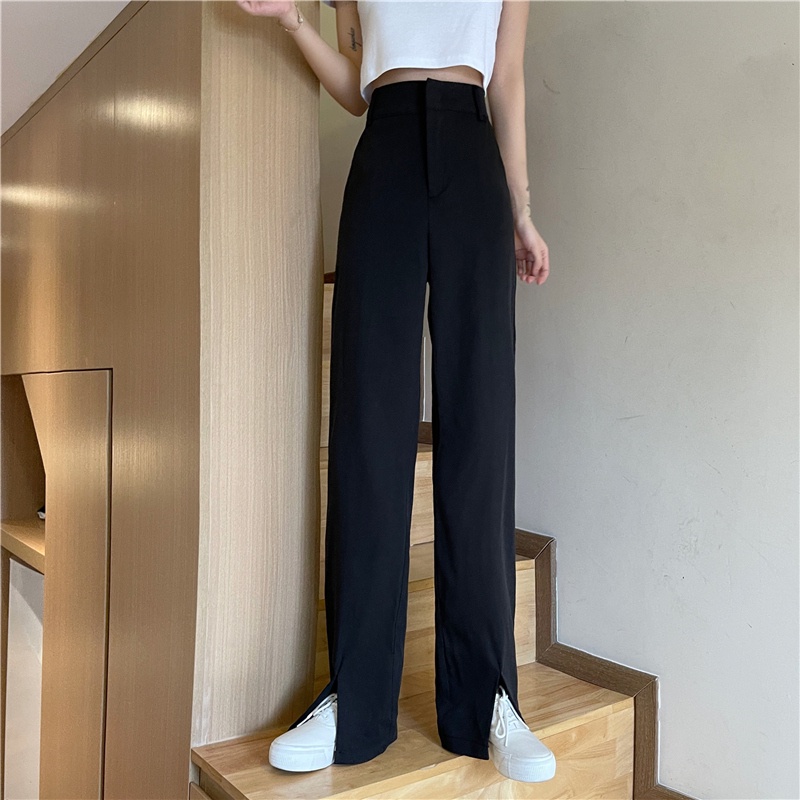 Quần Dài Ống Rộng Xẻ Tà Thời Trang Hàn Quốc Cho Nữ