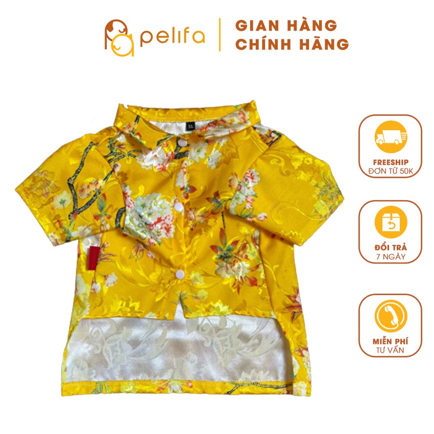 Quần áo thú cưng, áo gấm vàng đi chơi họa tiết hoa - Pelifa