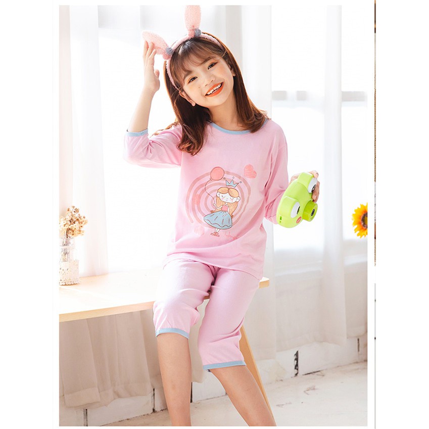 Bộ Đồ Ngủ Pijama 3/4 Tay Bằng Cotton Cho Bé 90-160cm