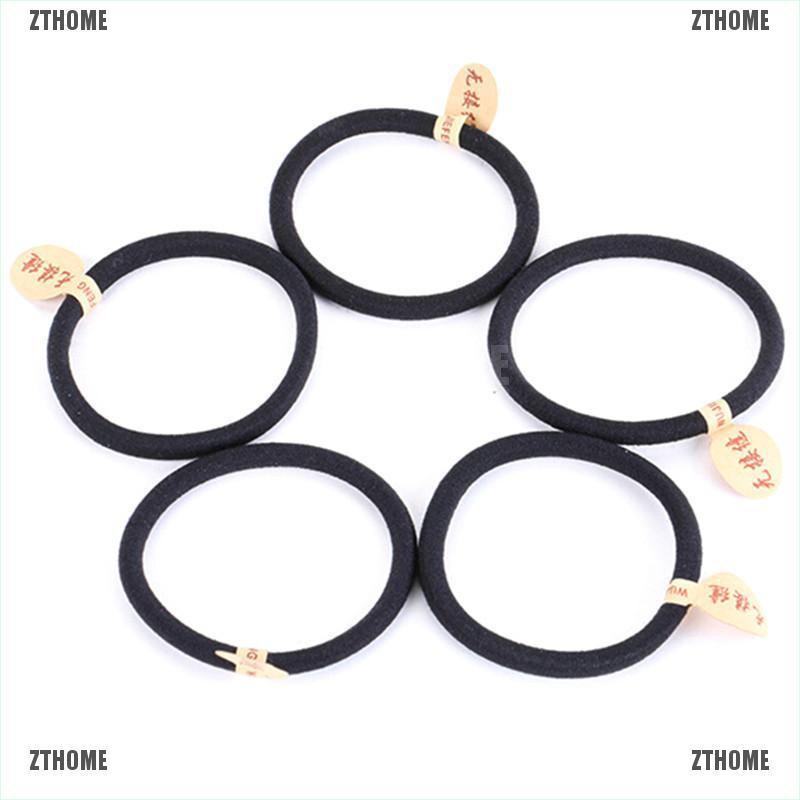 Set 10 Dây Cột Tóc Co Giãn Dày 4mm Màu Đen Cho Nữ