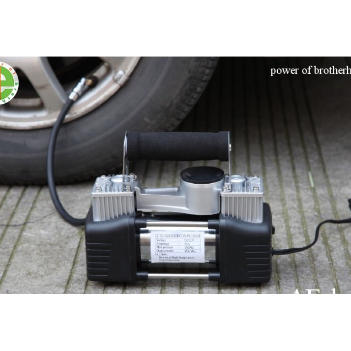 bộ bơm ô tô, xe máy, xe đạp dùng điện 12V theo xe cao cấp thân kim loại 2 piston