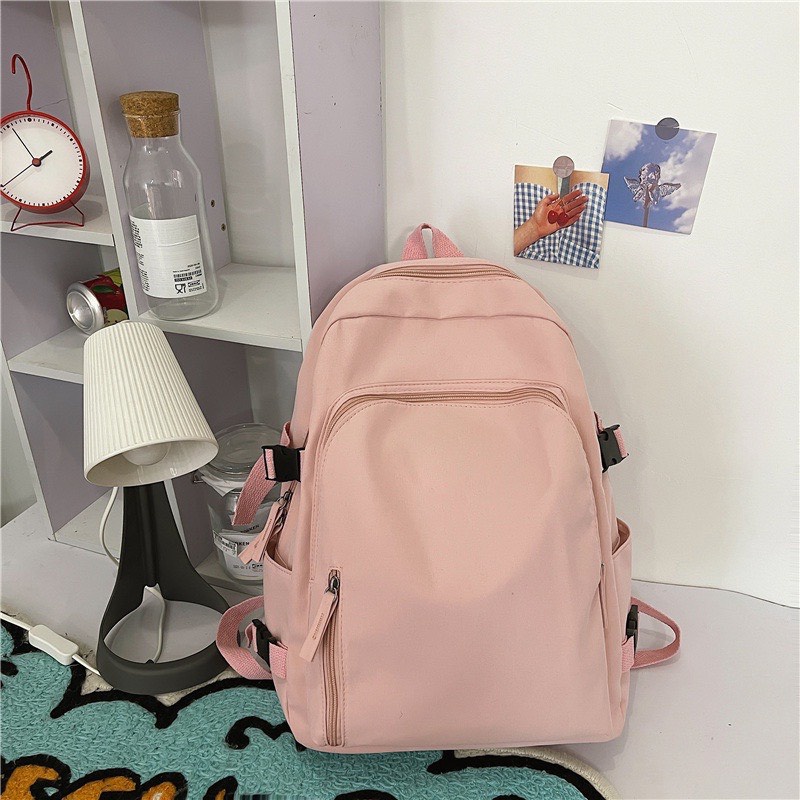 Balo Ulzzang Nữ Thời Trang Đi Học Đi Chơi Basic Vải Dù Trơn Balo Du Lịch