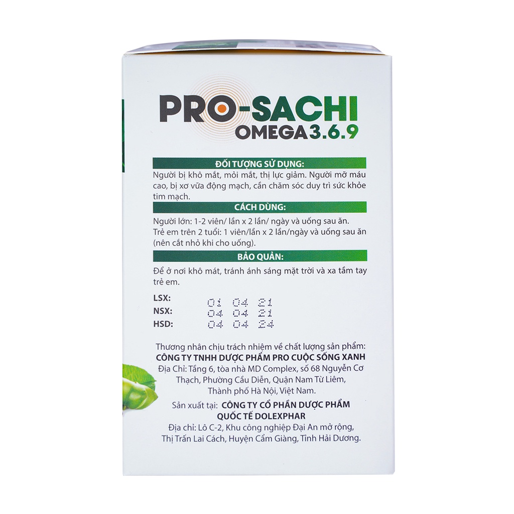 Thực phẩm Pro Green Life bảo vệ sức khỏe Pro-sachi Omega 3.6.9