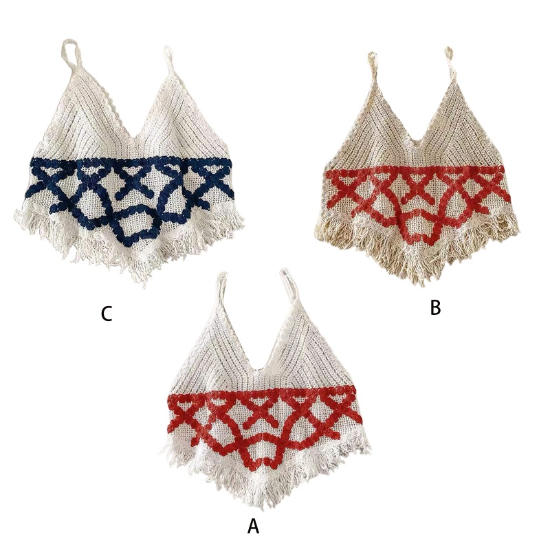 Áo croptop hai dây cổ chữ V sâu họa tiết kẻ sọc phong cách boho quyến rũ cho nữ