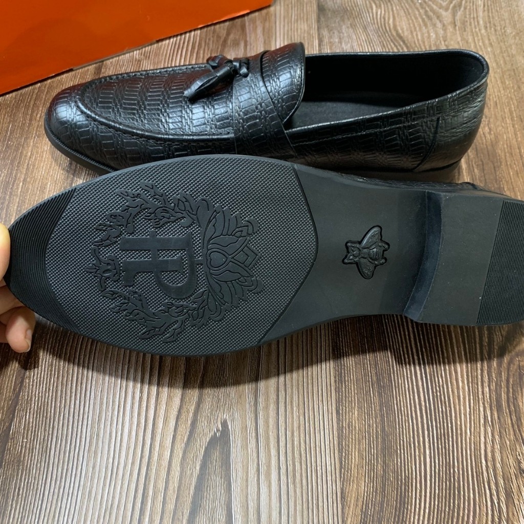 Giày tây công sở nam da bò nguyên miếng chuẩn 100% chuông vân đen cao cấp