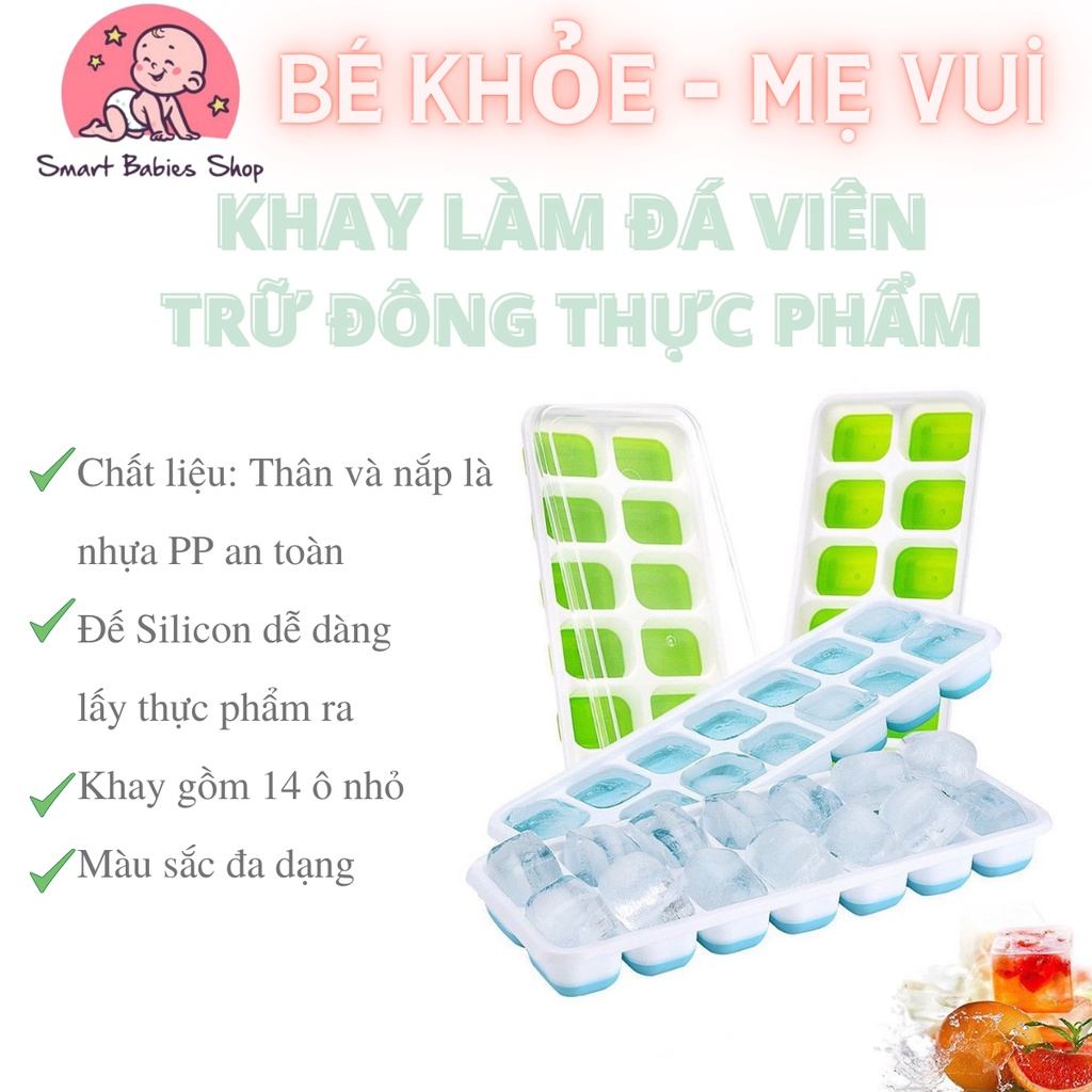 Khay trữ đông, làm đá có nắp đậy, đế silicon an toàn, tiện dụng