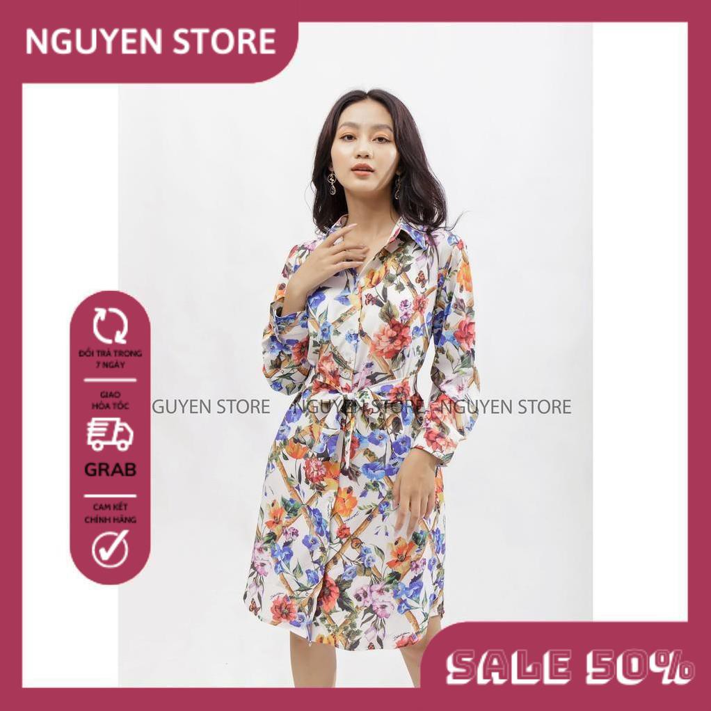 Váy Suông Nữ Tay Dài Cổ Sơ Mi Dài Dáng Dài Họa Tiết Hoa Form Rộng Kiểu Hàn Quốc Thời Trang Mùa Thu Dành Cho Nữ.