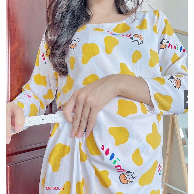 ( Big size)Bộ đồ mặc bầu và sau sinh lanh lụa lật ngực cho con bú tiện lợi