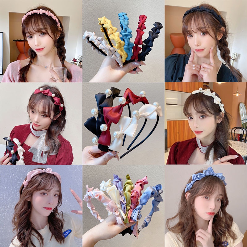 Băng đô thắt nơ đính ngọc trai thời trang Hàn Quốc