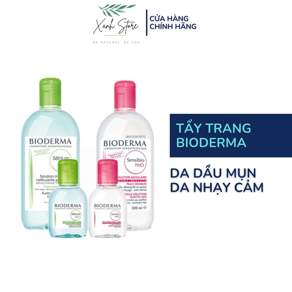 Nước Tẩy Trang Bioderma - Hàng Chính Hãng Pháp Tem Bill Đẩy Đủ, Date Dài, Cho Da Dầu Mụn, Nhạy Cảm Size 100ml và 500ml