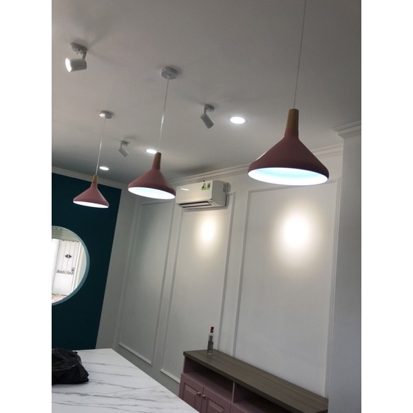 Đèn thả nhôm đui gỗ. Đèn thả bàn ăn