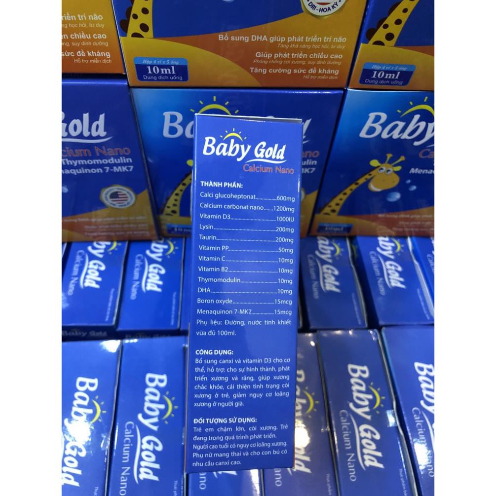 Baby Gold Calcium bổ sung canxi, chống còi xương suy dinh dưỡng, hộp 20 ống