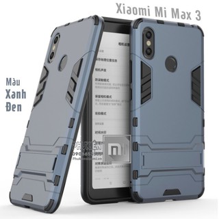 Ốp lưng Xiaomi Mi Max 3 iRON - MAN Nhựa PC cứng viền dẻo chống sốc - Xanh Đen