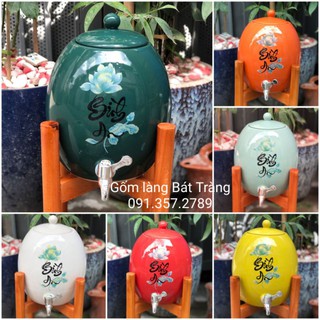 Bình nước 8 lit họa tiết thư pháp gốm sứ Hiền Anh Bát Tràng