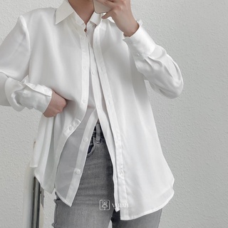Áo sơ mi nữ trắng lụa cổ hai lớp Double Layer Harriet