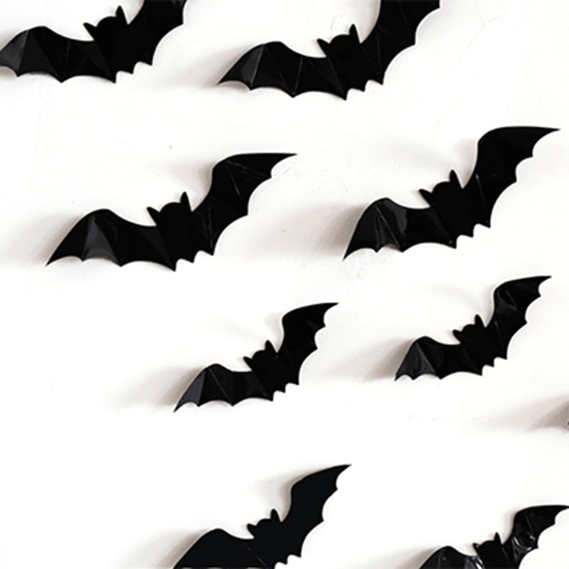Sticker Dán Cửa Sổ Họa Tiết Hình Con Dơi Màu Đen Dùng Trang Trí Halloween
