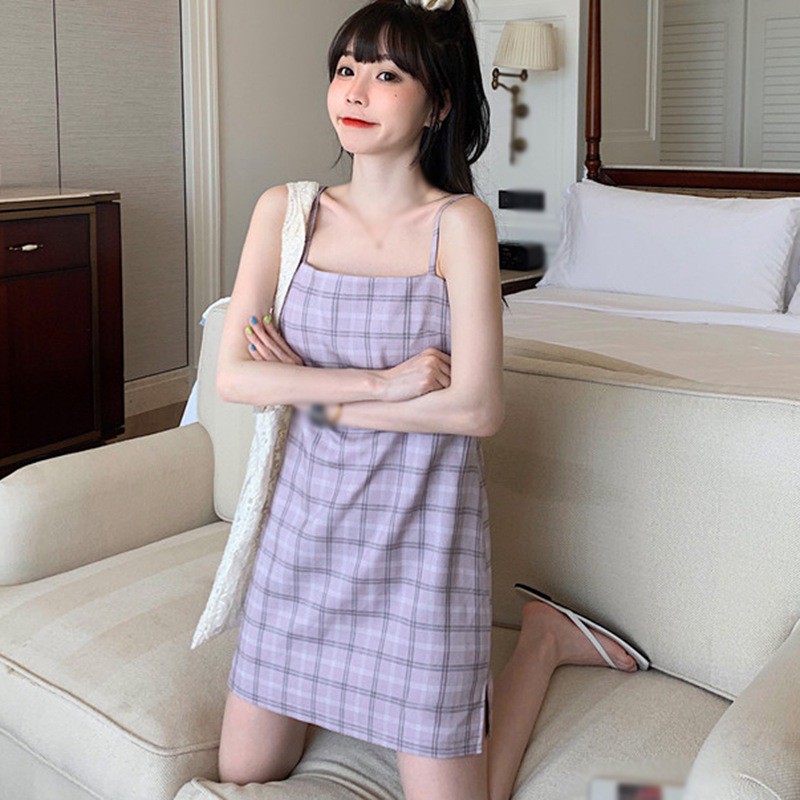 Đầm Hai Dây Kẻ Sọc Caro Xinh Xắn Cho Nữ