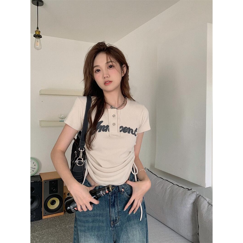 Áo Thun Dệt Kim Ngắn Tay Họa Tiết Kẻ Sọc Thời Trang Hàn Quốc Cho Nữ