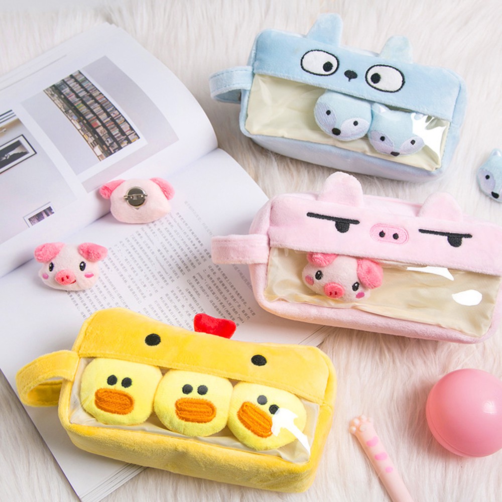 Túi đựng bút vải nhung họa tiết dễ thương tùy chọn màu sắc