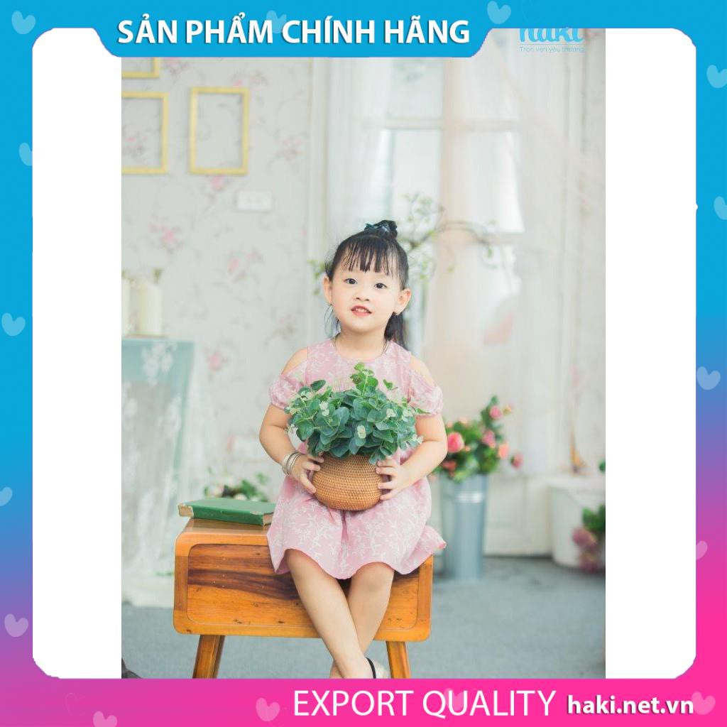 Váy bé gái hở vai chun tay -HK483, đầm mùa hè cho bé từ 10-27kg HAKI