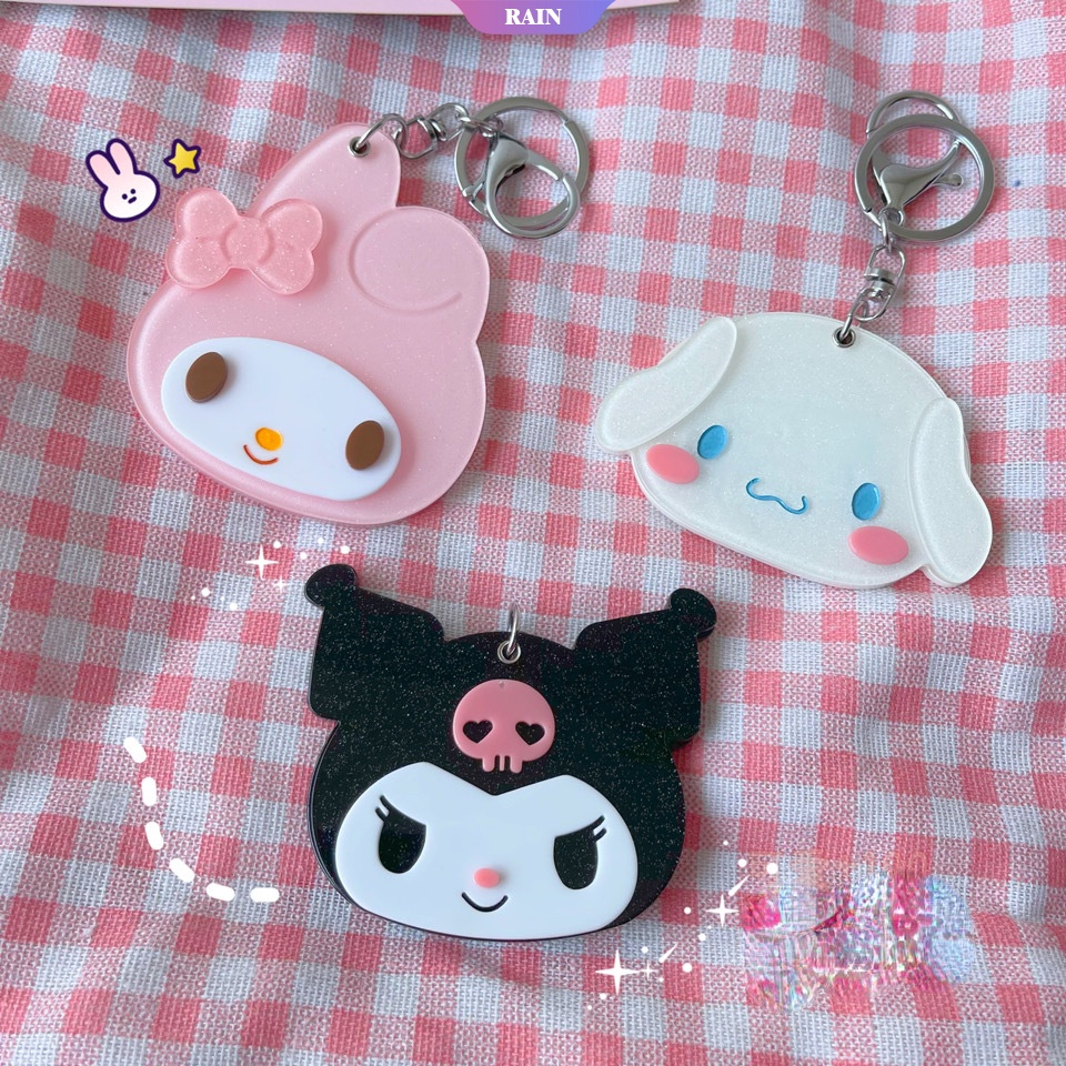 Sanrio Móc Khóa Hình Búp Bê Cinnamoroll Kuromi My Melody Hello Kitty Lấp Lánh Nhỏ Hình Tròn Nhỏ