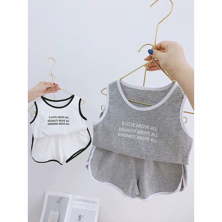 Bộ 3 lỗ chữ love cộc tay bé trai bé gái chất cotton, quần áo trẻ em từ 8-18kg -SUMO KIDS