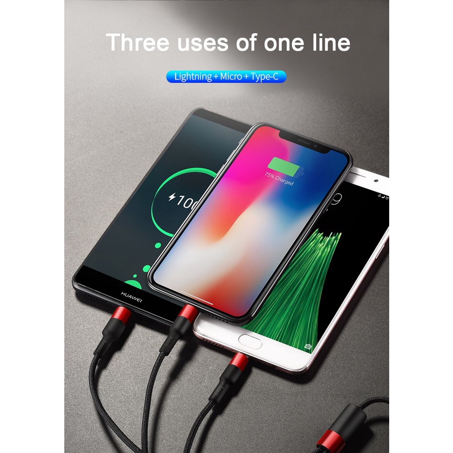 Cáp sạc dây dù đa năng X26 3 in 1- Hàng chính hãng