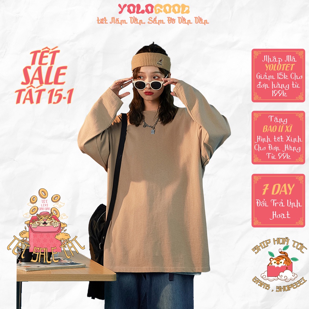 Áo thun dài tay trơn  MÀU CACAO  phông Unisex nam nữ tee oversize form rộng pull Ulzzang Streetwear thu đông vải mềm