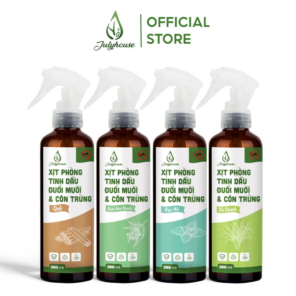 Bình Xịt Phòng Tinh Dầu Sả Chanh, Bạc Hà,  Đuổi Muỗi  Và Côn Trùng 280ml Julyhouse Khử Mùi Hiệu Quả