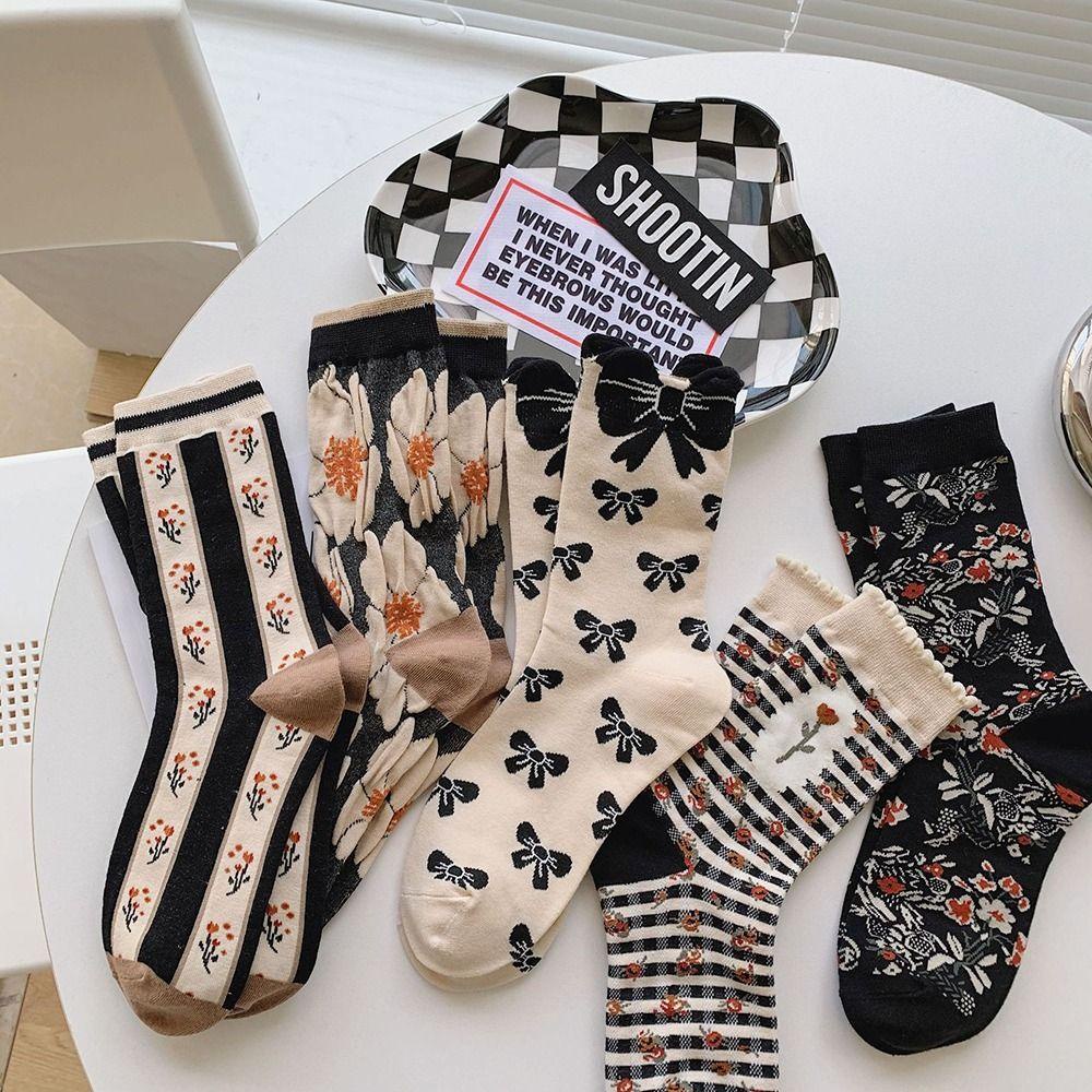 Vớ Cổ Cao Đính Nơ Họa Tiết Hoa Đáng Yêu Phong Cách Harajuku 1 Cho Nữ