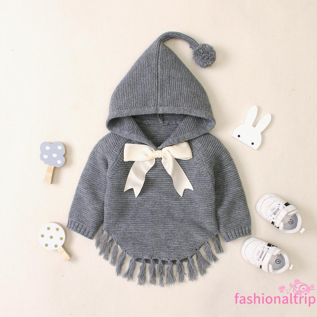 Áo choàng dệt kim tay dài đính nơ thời trang thu đông cho bé gái
 | BigBuy360 - bigbuy360.vn