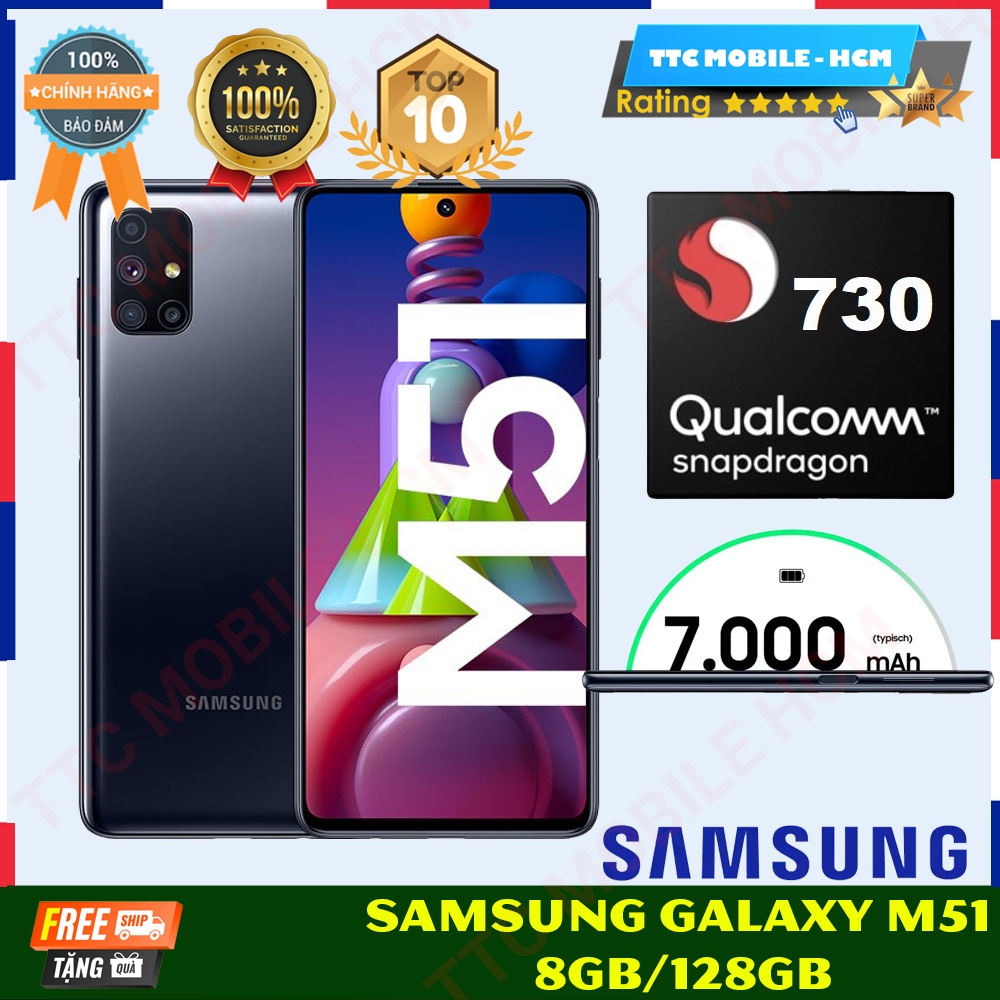 Điện thoại Samsung Galaxy M51 8GB/128GB-Pin 7.000 mAH-25W-Freeship|Chính hãng-Nguyên Seal
