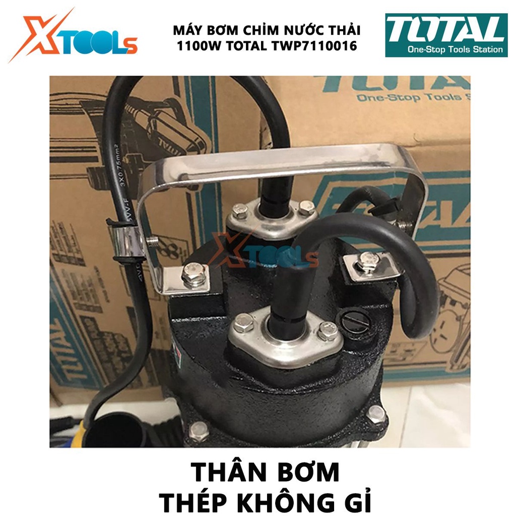 Máy bơm chìm chất thải TOTAL TWP7110016 Máy bơm chìm nước thải 1100W (1.5HP) Tốc độ dòng chảy 22M3/h tưới tiêu, bơm hút