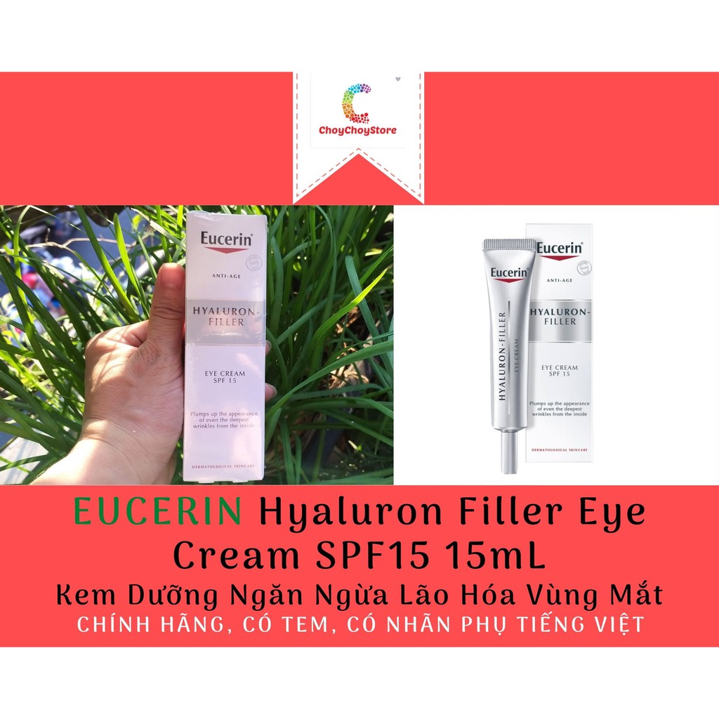 [TEM CTY] Kem Mắt EUCERIN Hyaluron Filler Eye Cream SPF15 15mL -  Kem Dưỡng Ngăn Ngừa Lão Hóa Vùng Mắt