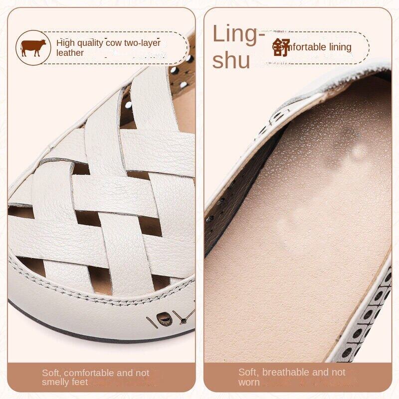 Xăng đan Da Mềm Chống Trượt Thoải Mái Cho Phụ Nữ Trung Niên