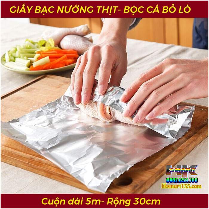 Giấy bạc bọc thực phẩm, nướng thịt cá, bánh, giữ nhiệt kích thước 0,3x5m hàng loại 1