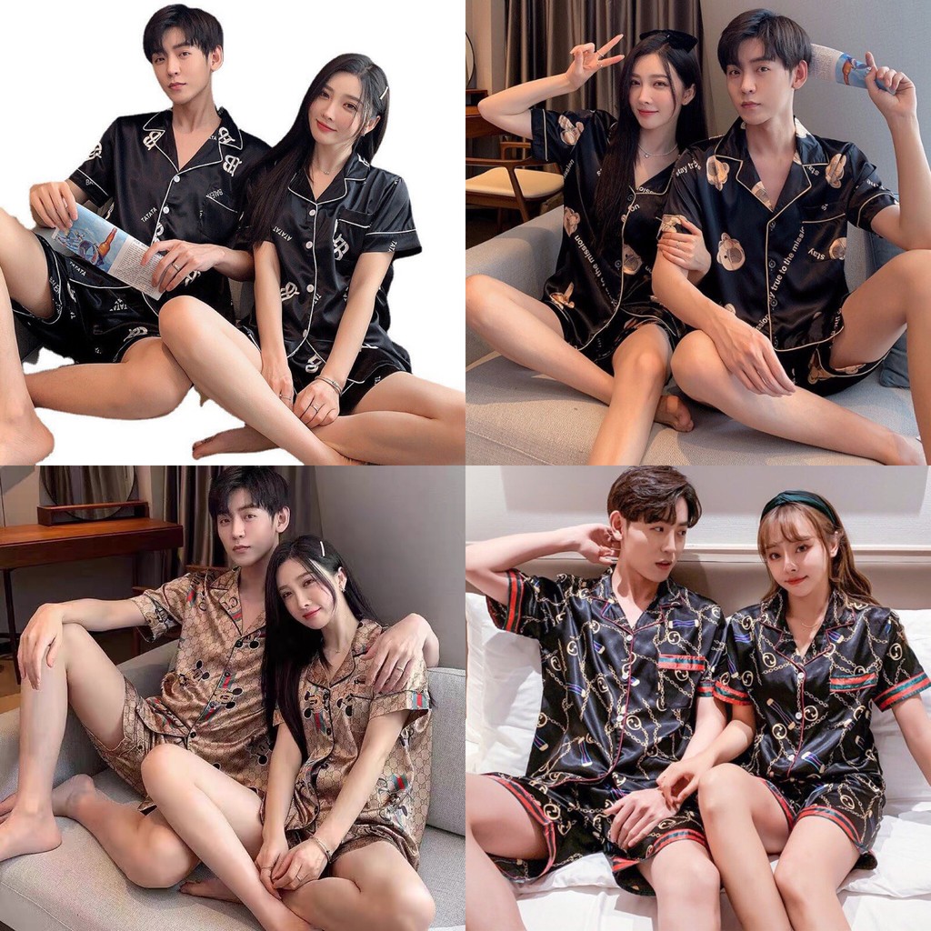 Đồ bộ Pyjama cộc tay nam nữ mặc đôi 342 H219 - Đồ couple làm quà cưới ý nghĩa