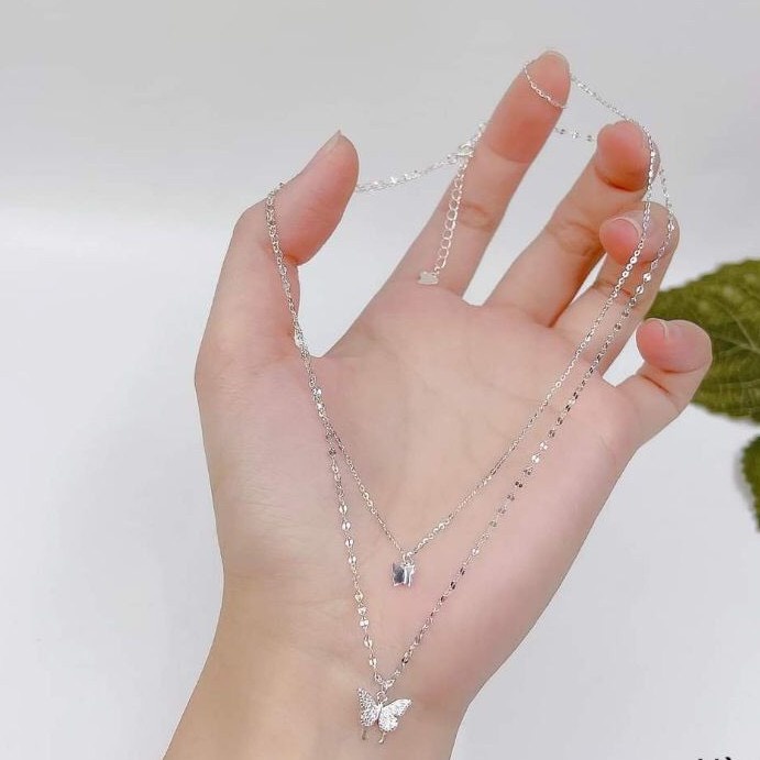 Dây chuyền nữ bạc thật hình bướm đôi đính đá đẹp mắt thanh lịch - Kho sỉ bạc Nhất Linh