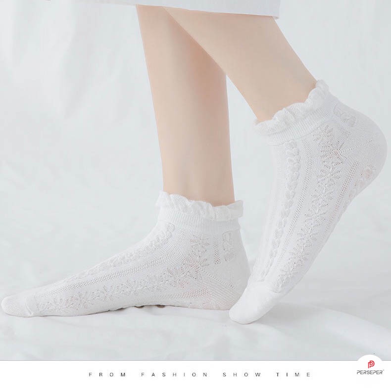 Tất nữ cổ ngắn chất liệu vải cotton, set 5 đôi tất vớ trắng phong cách Hàn Quốc dễ thương - Orin Store CR010