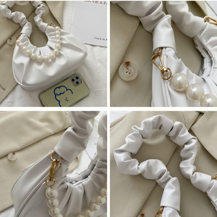 CHIKITO | Túi Nữ Đeo Vai Hobo Xếp Ly Cổ Điển - Túi Da PU Đám Mây Kèm Quai Ngọc Thanh Lịch Quảng Châu